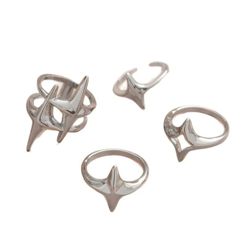 4 Stück/Set Punk Kreuz Stern Hip Hop Ring Sets für Frauen Vintage Übertrieben Groß Unser Stern Ring Fingerringe Y2K 2026 Schmuck Geschenk