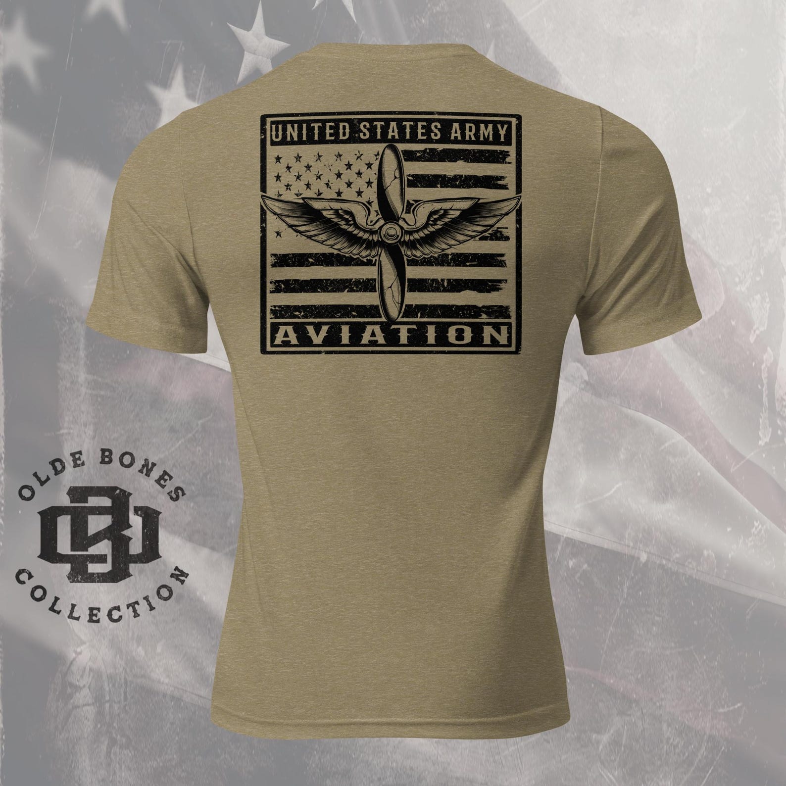 Tri-Blend Olive Army Aviation Insignia Military T-Shirt S