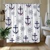 1pc Pink Nautical Anchor-patterned Shower Curtain, Machine Washable Polyester, Suitable for Bathroom Décor.