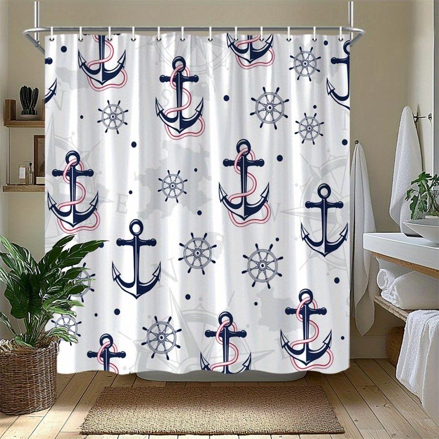 1pc Pink Nautical Anchor-patterned Shower Curtain, Machine Washable Polyester, Suitable for Bathroom Décor.