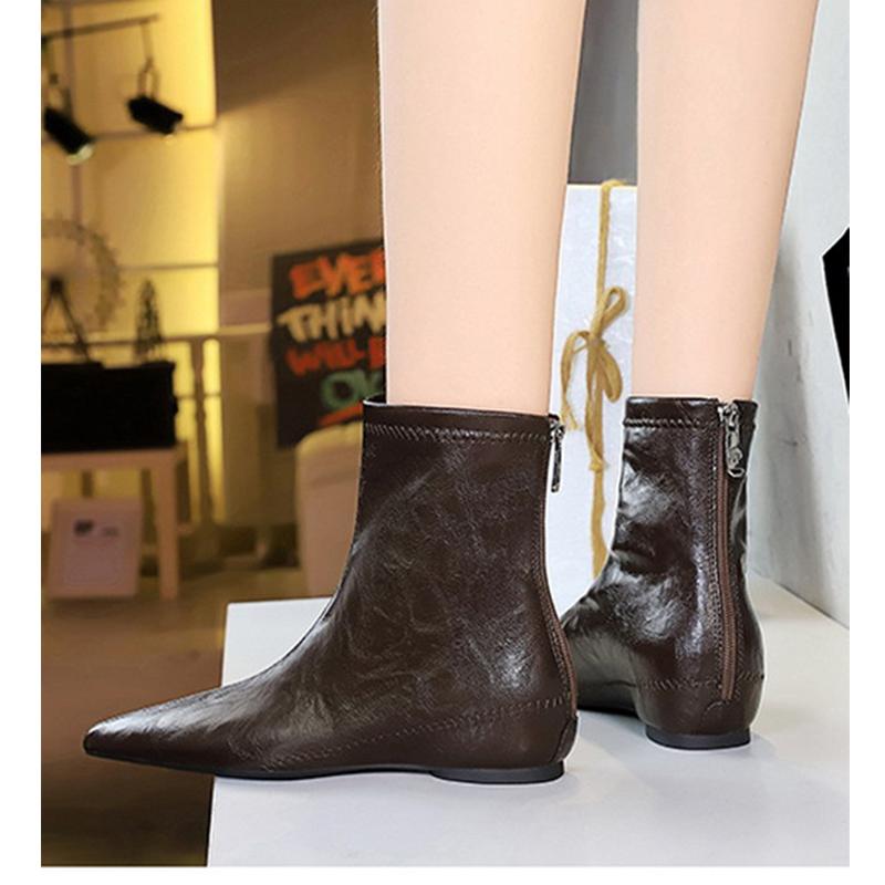 2025 Téli Cipők Női Lapos Csizmák Retro Parti Cipők Hegyes orrú Márkás Női Bokacsizmák Plüss Magasító Cipők 3cm