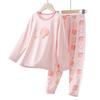 Wiosenno-letni bawełniany zestaw piżamy dla dziewczynek klasy A: Uroczy, Domowy Strój z Okrągłym Dekoltem dla Średniego Dziecka - Jesienne Spodnie w Zestawie