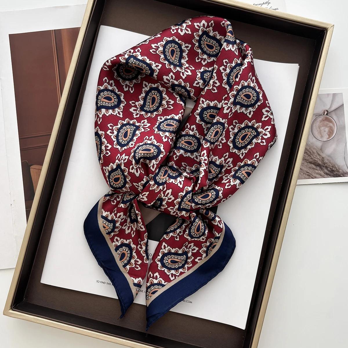 

Elegant Floral Print Square Scarf Women Soft Satin Horse Hairband Neckerchief Office Hijab Headband Foulard Bag Ribbons Gift 70X70cm