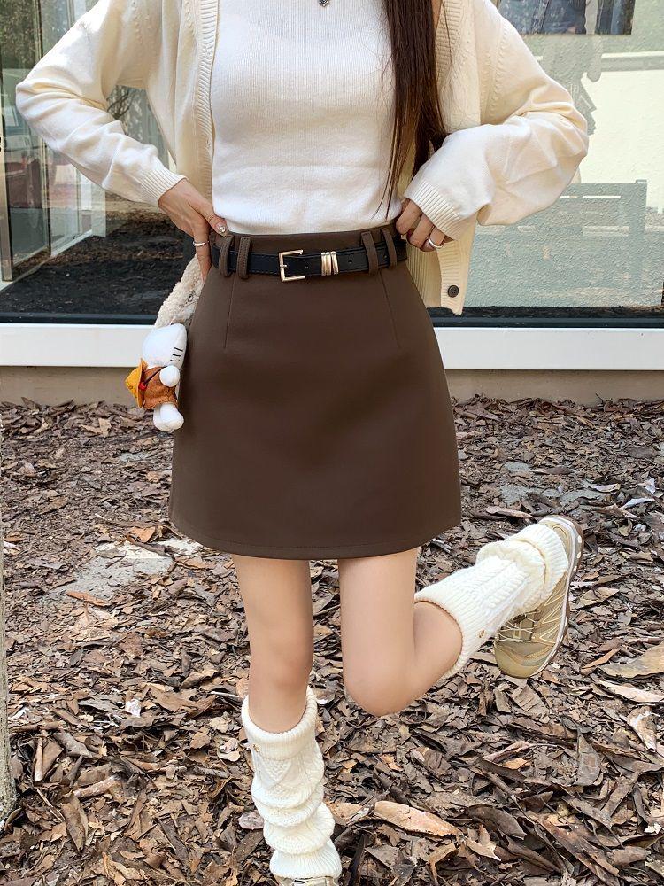 Plus Size Retro Woolen Bodycon A-Line Skirt - High Waist, Anti-Exposure, Versatile, for Autumn/Winter