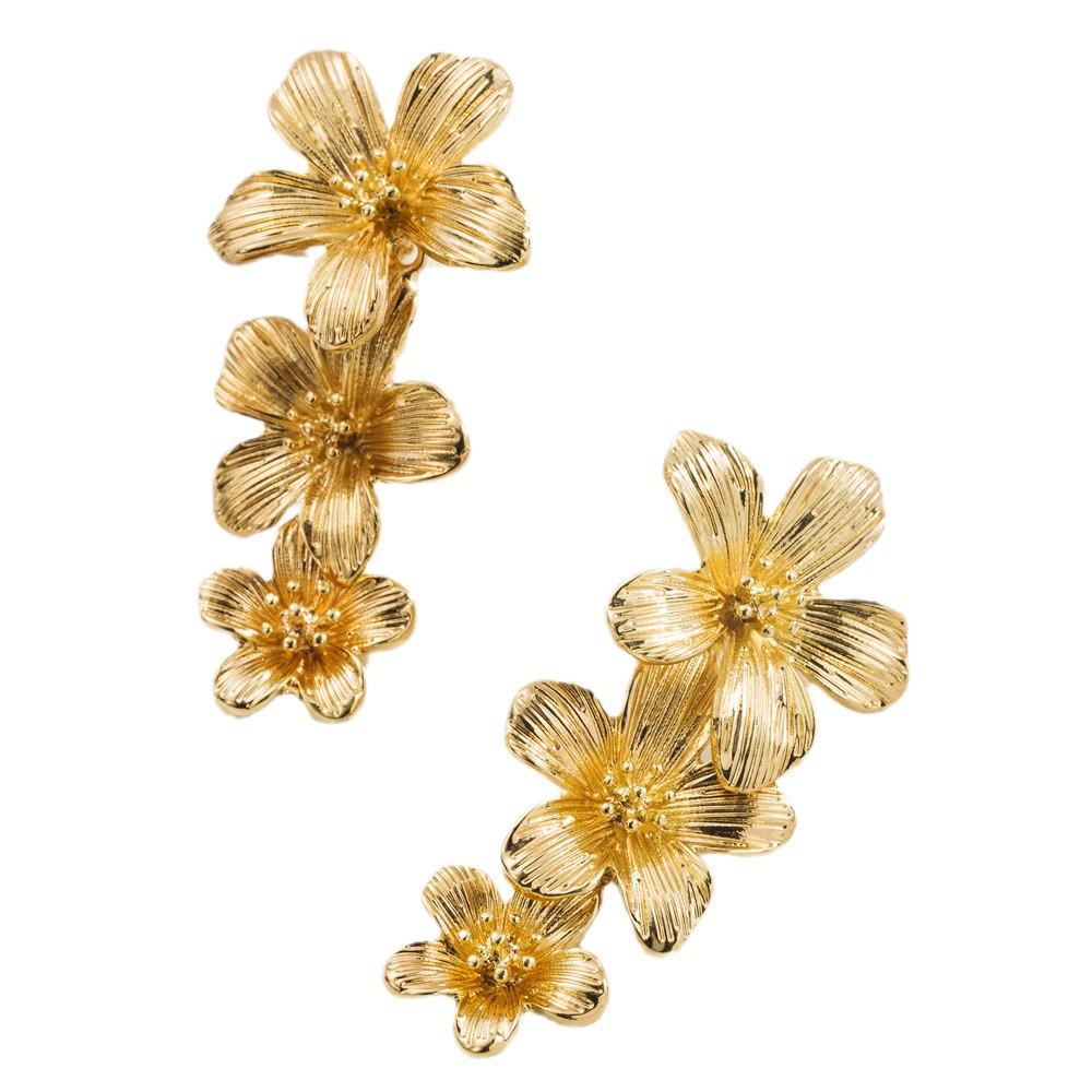 Silver Flower Needle Earrings: Trendy, Multi-Layered Design with a Bold, Elegant Touch for Women