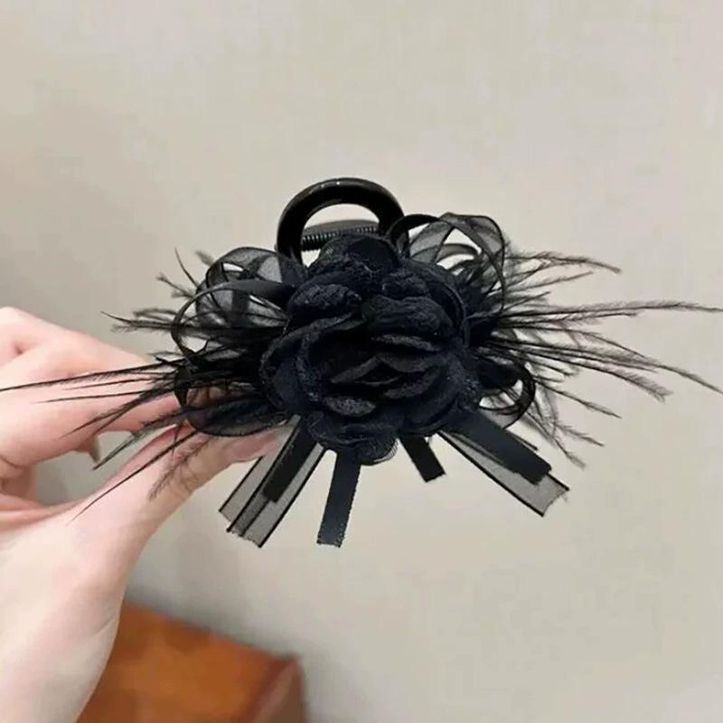 2025 Mesh Flower Shark Hair Clip: Elegant High-End Claw Hairpin for Women