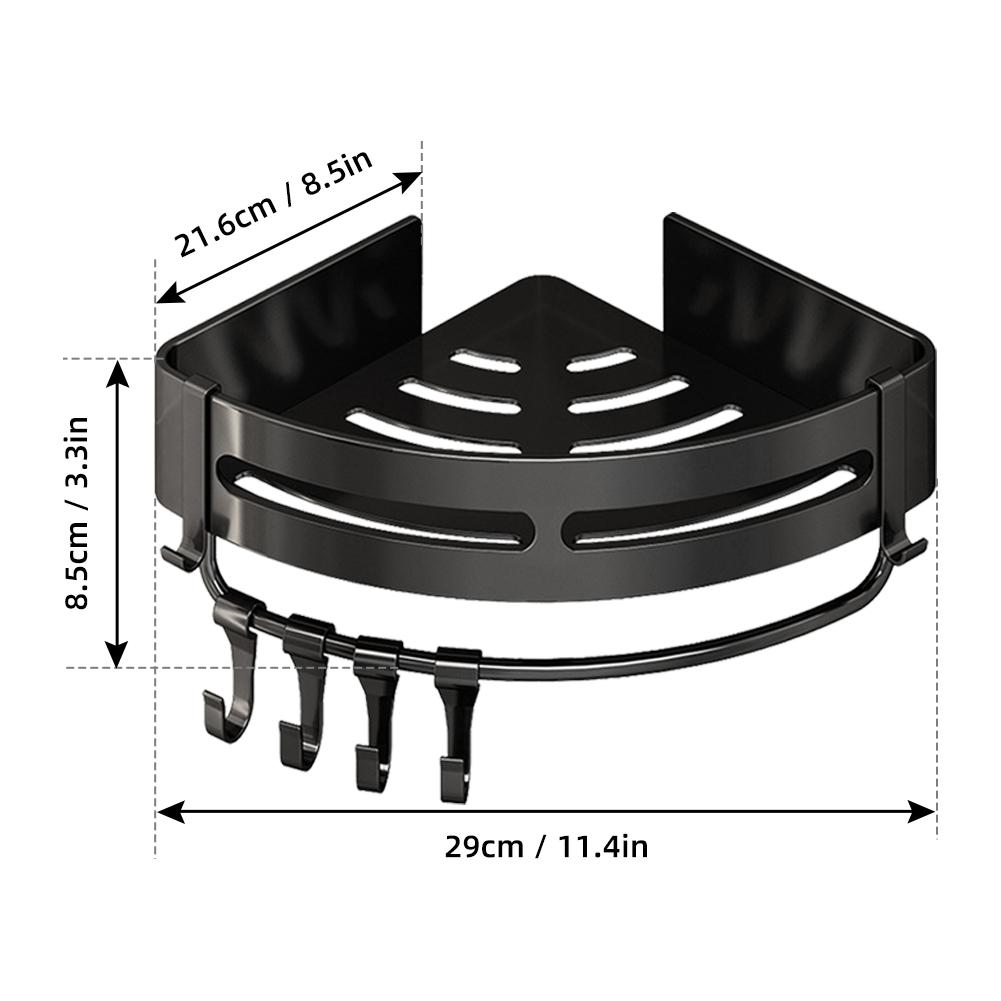 Bathroom Kitchen Shelf, Adhesive or Screws Wall Mounted Shower Shelving with 4 Movable Hooks,
