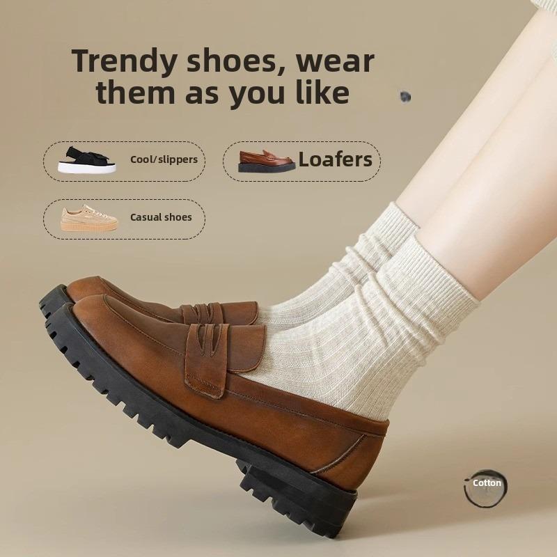 5 Pairs of Women's Spring and Autumn Style New Cylinder Pure Cotton Pile Socks