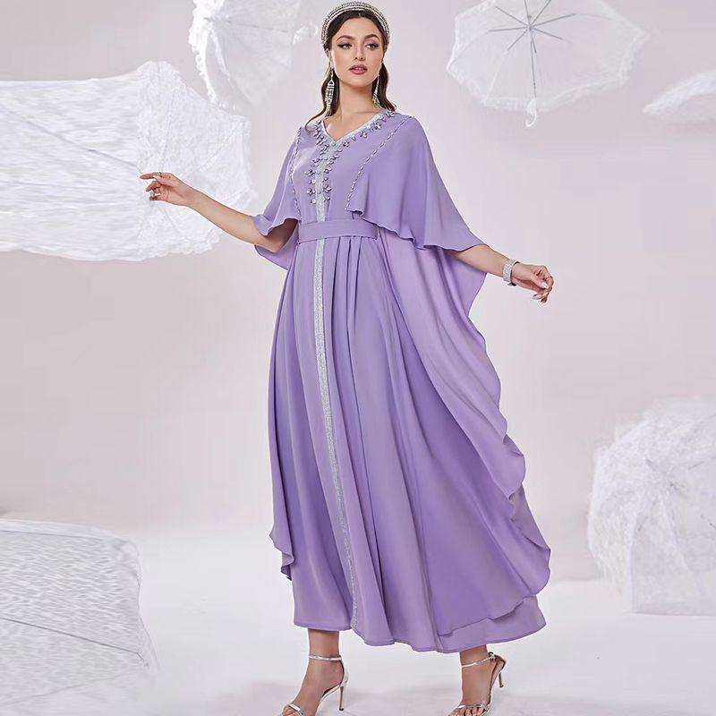 Fashion V-neck Handmade Seam Drill Dress Party Long dress Hand Sewn Diamond V-Neck Dress