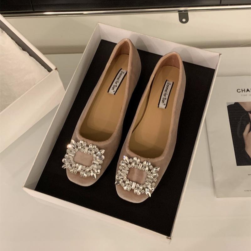 Inner Heightening Suede Rhinestone French Small Single Shoes Women's Shoes 2025 New Spring and Autumn Evening Shoes Black Commuter Shoes