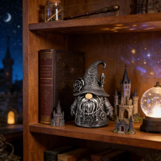 Gotycka Figurka Czarodzieja Krasnala Halloweenowa Mini Statuetka Krasnala z Żywicy Kolekcjonerska Ozdoba Krasnala na Stół Komodę Półkę Dekoracja Wielopoziomowej Tacy