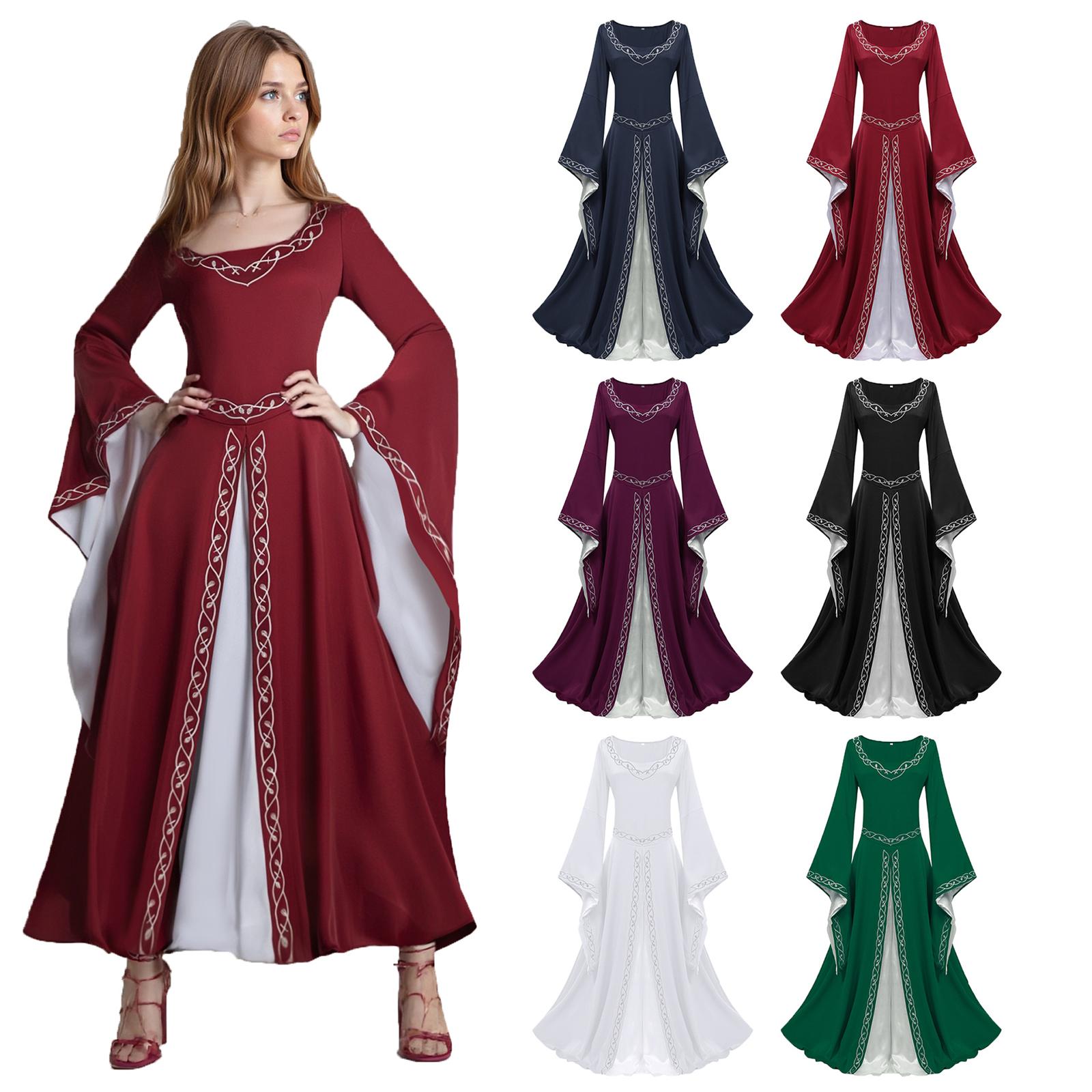 

Women s Retro Gothic Dress European Retro Solid Color Bell Sleeve Waist Dress L чорний