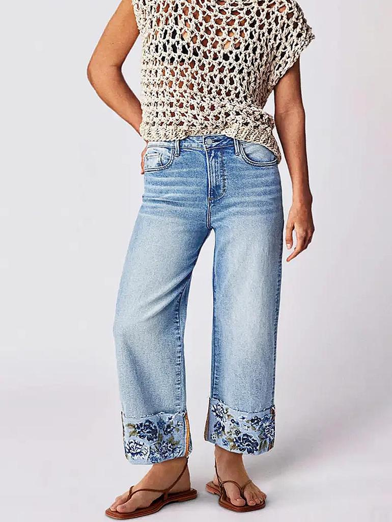 Women's Mid-Waist Straight Leg Embroidered Jeans - Popular Bestseller in Europe and America