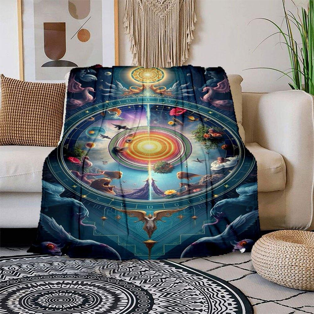Divine Harmony: Celestial Zodiac Art Print Blanket Flannel Throw Blanket for Sofa, Bed, Travel, Camping, Office 100x150cm