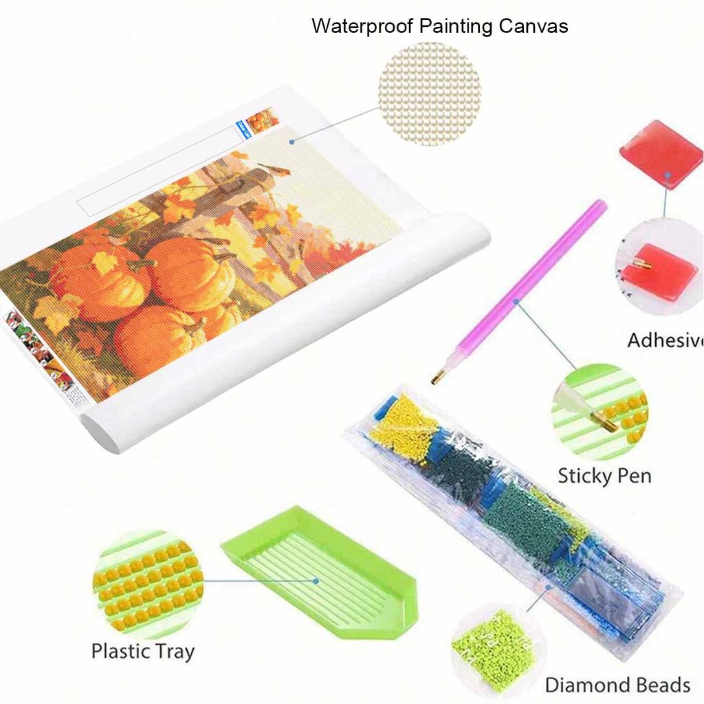 5D Diamond Art Painting Kit Autumn Pumpkins and Birds Full Drill Rhinestone Canvas Creative Craft for Home Decoration