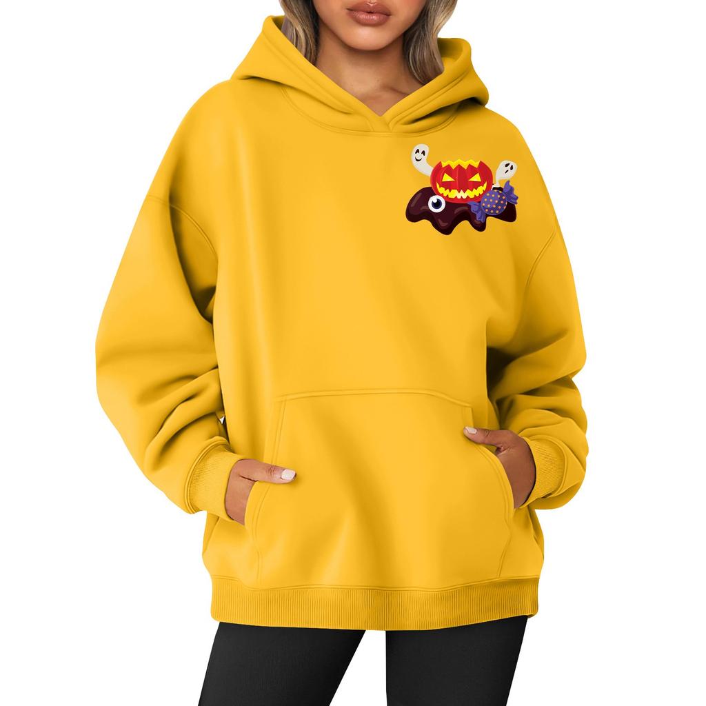 Women's Round Neck Long Sleeve Halloween Print Top Hooded Sweatshirt