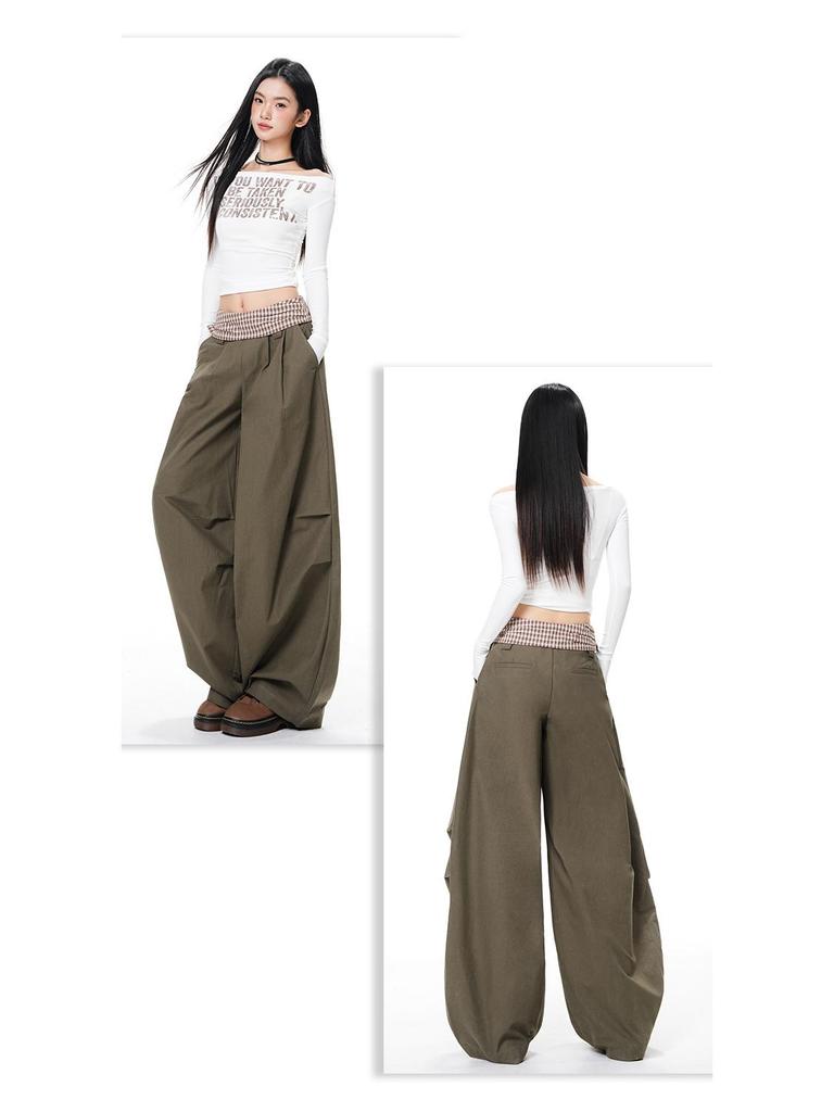 Women's Patchwork High-Waist Slimming Wide-Leg Pants - Spring/Autumn 2026