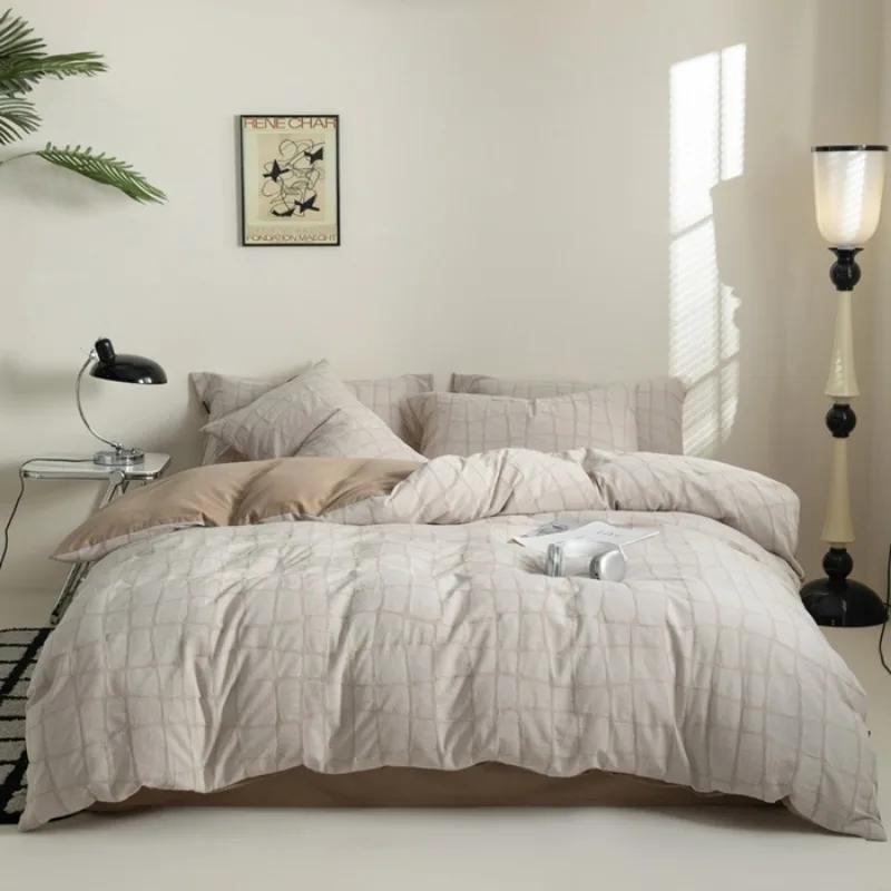 

Jacquard cotton washed cotton bedding four-piece set of pure cotton 2025 new high-grade quilt cover sheets solid color simple 1.2m sheet 3pcs