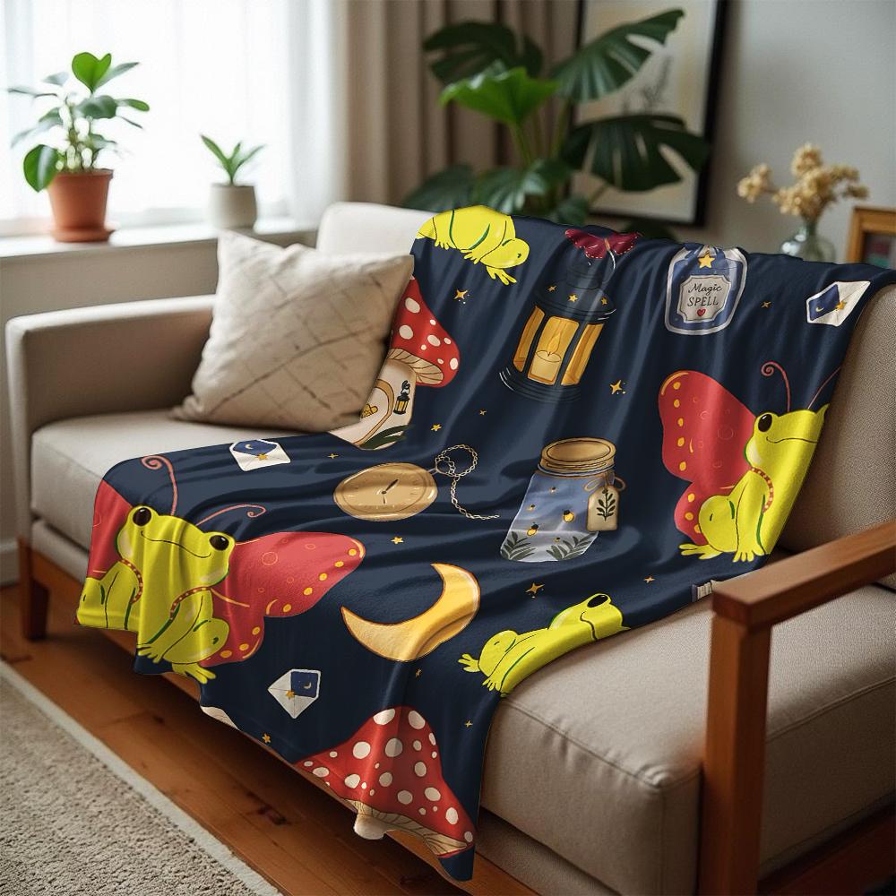 Witchy Frog Mushroom Soft Flannel Blanket Breathable Warm Throw for Office Car Sofa Kids Room Birthday Xmas Gift