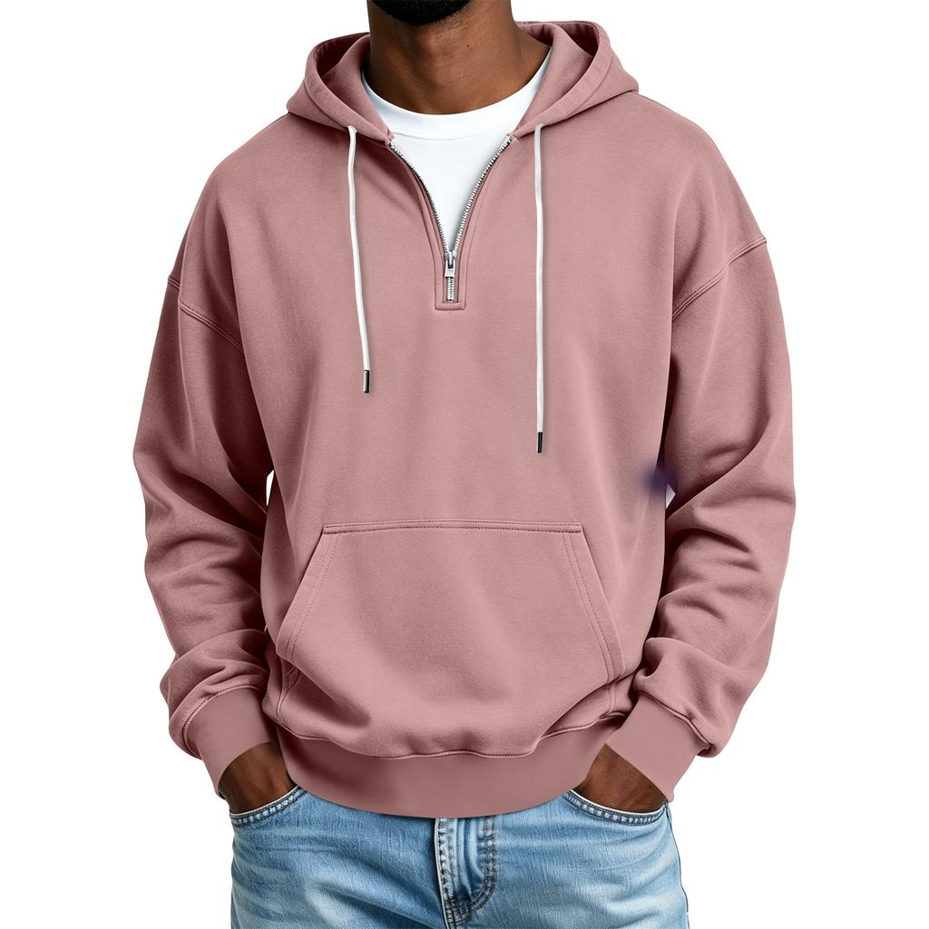 Men's Color Half-Zip Hooded Sweatshirt Casual Winter Pullover