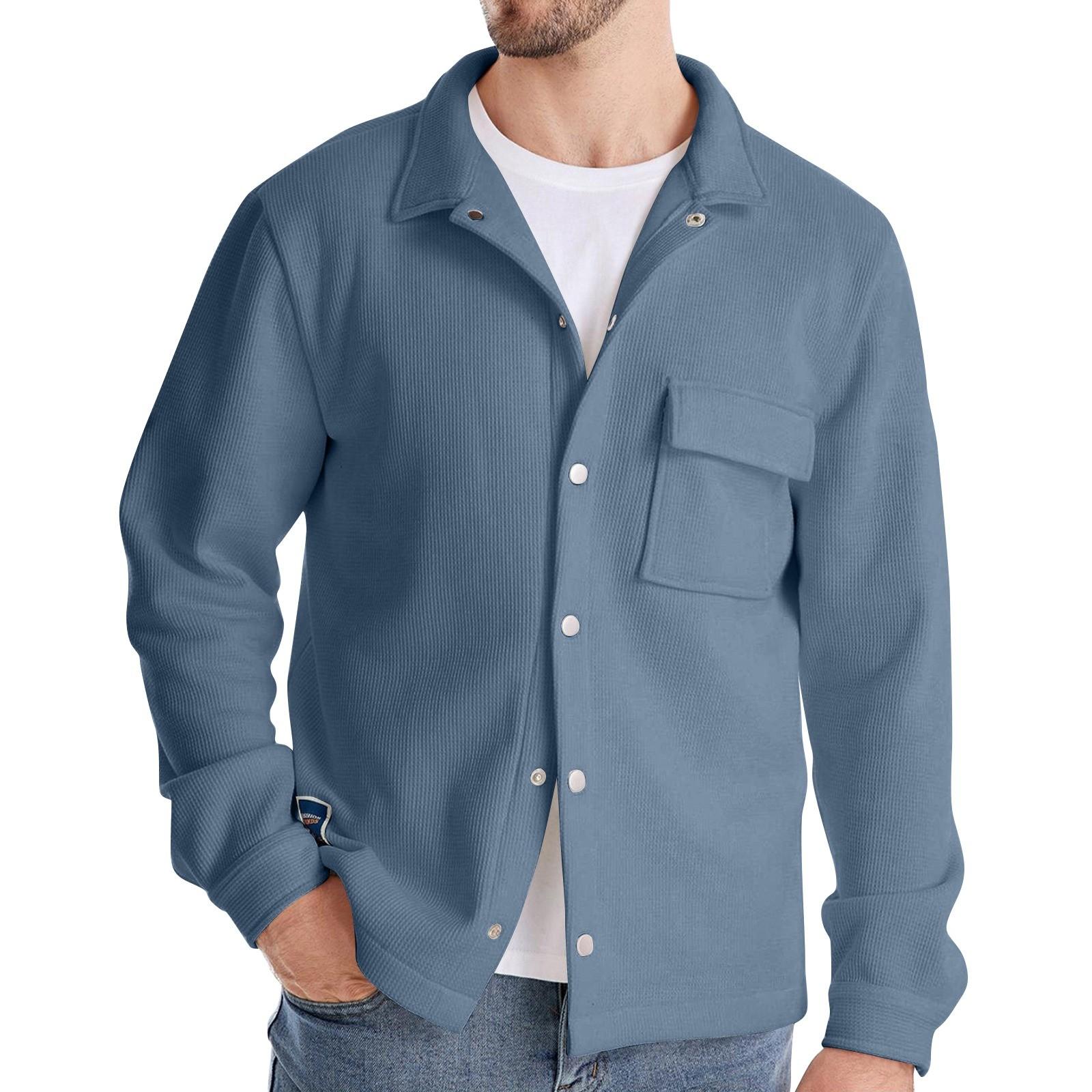 Мужская куртка-кардиган с длинным рукавом и лацканами мужская однотонная верхняя одежда с карманами XL синий 3254₽