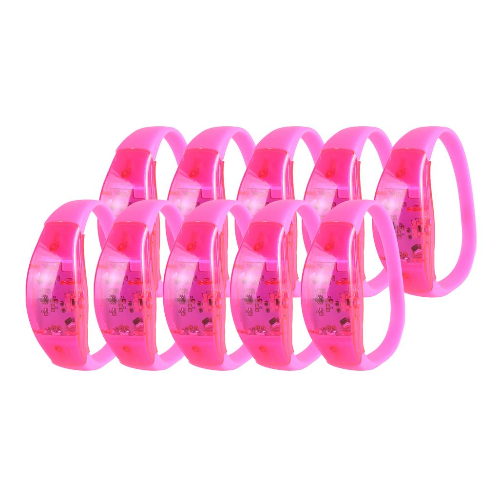 Pack of 10 LED Silicone Bracelets Flashing Light Up Wristband Accessory Adjustable Size Wrist Bands Jewelry for Party
