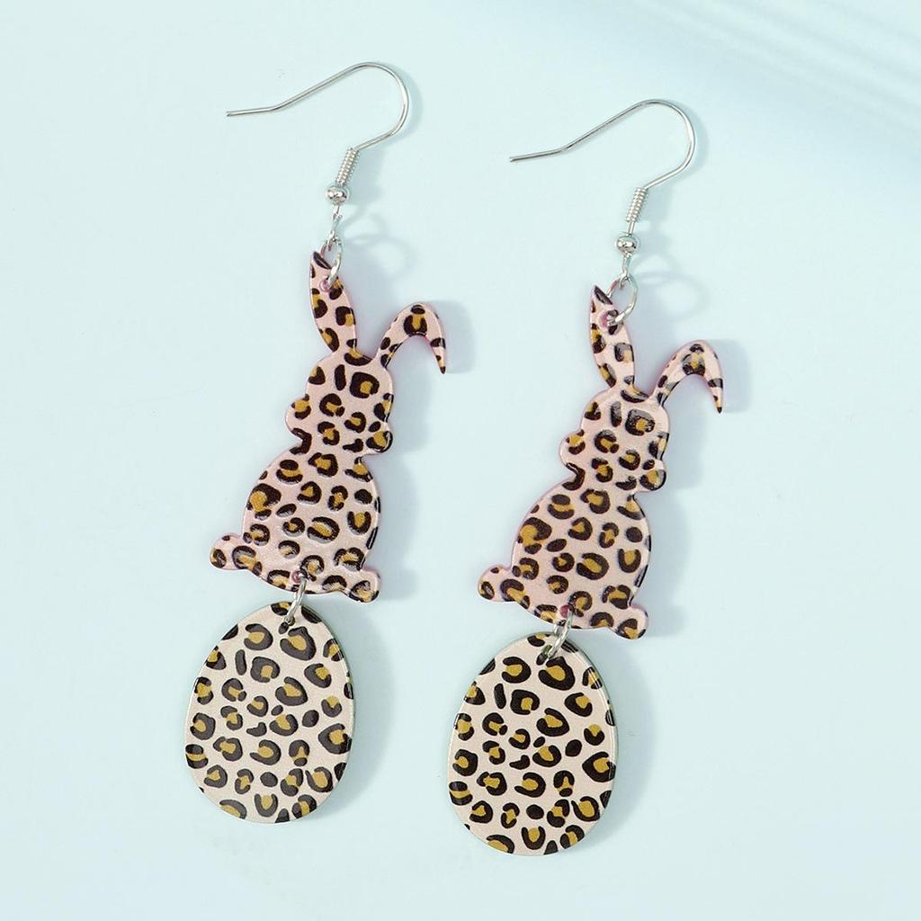 Trendy Women's Easter Bunny Egg & Leopard Print Acrylic Earrings