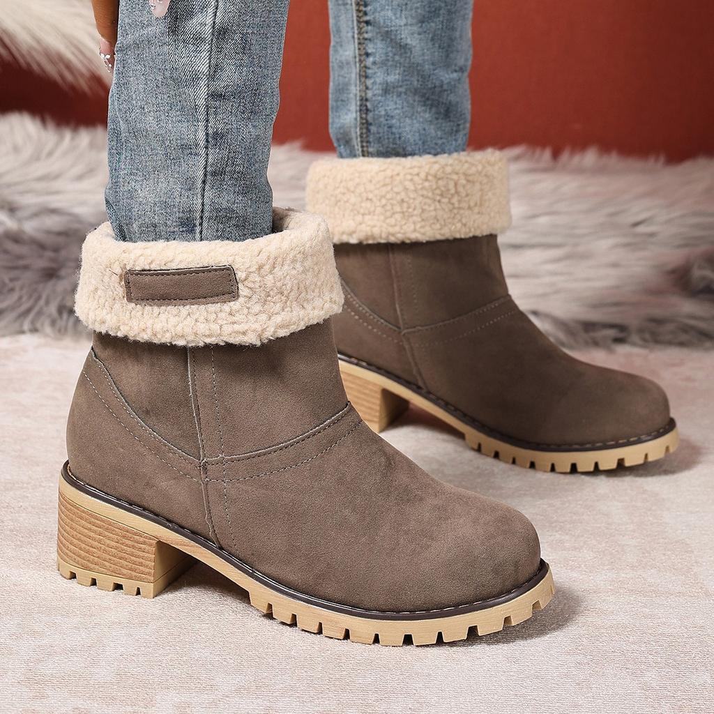 Winter New Thick-heeled Fleece Thickened Snow Boots for Women Plus-size Warm Boots Cotton Shoes for Women