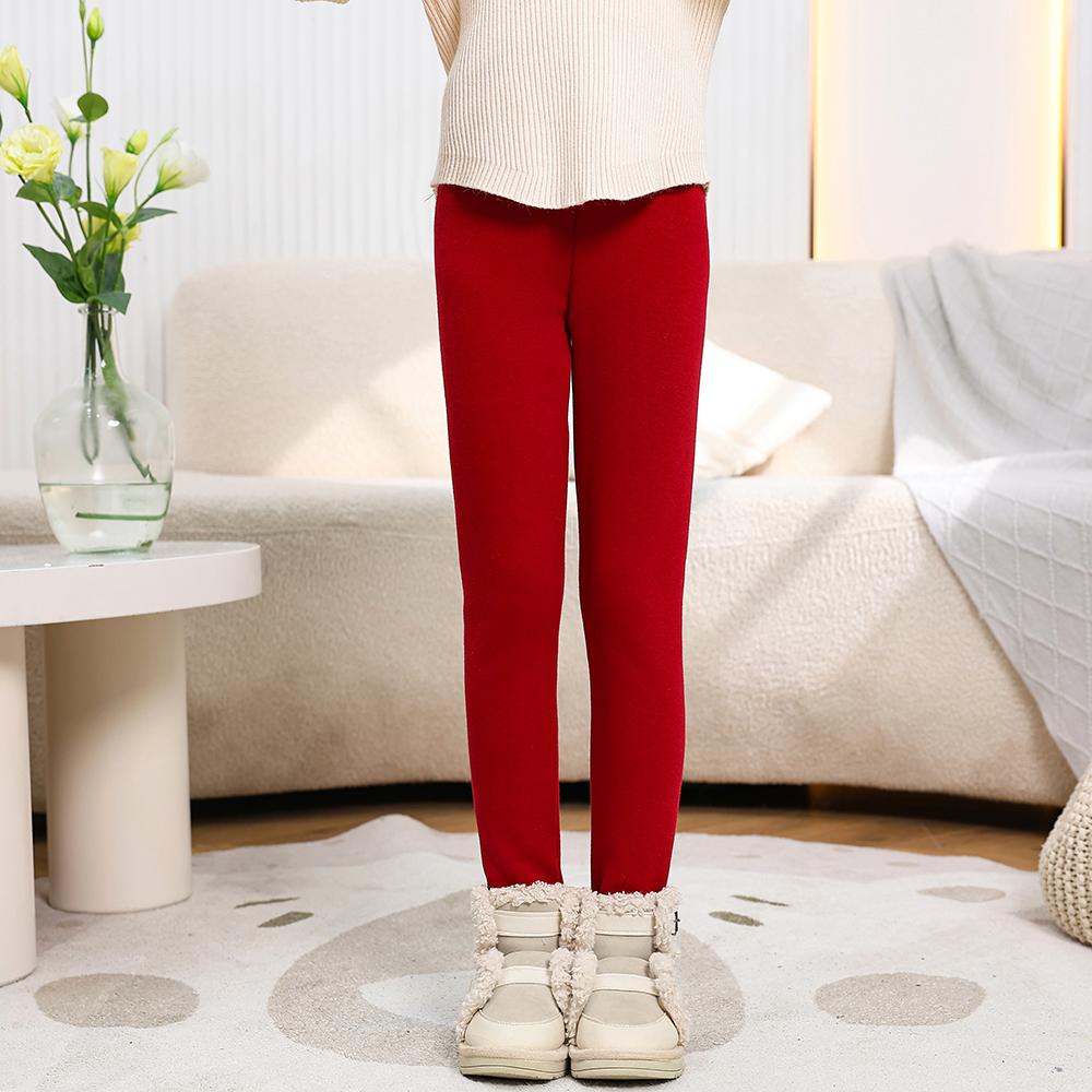 Winter Girls' Long Trousers Thickened Fleece-lined Tight-fitting Elastic and Slim-fitting Candy-colored Keep Your Princess Cozy