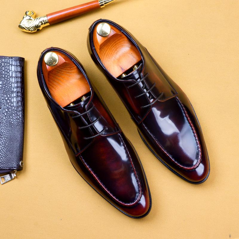 

[Во время мероприятия] Деловая мужская обувь Повседневная обувь Британская лакированная кожа Полированная дышащая остроносая свадебная кожаная обувь 40 бордовый