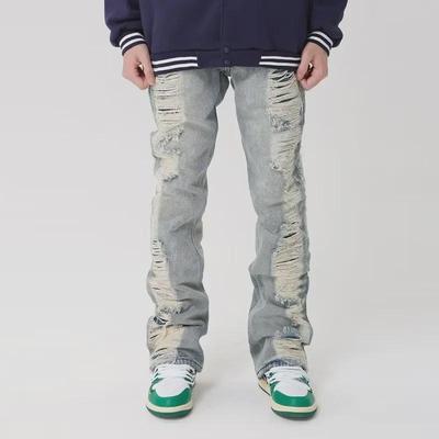 Unisex Hip Hop Flared Straight Jeans mit starkem Used-Look und gebürsteten Details