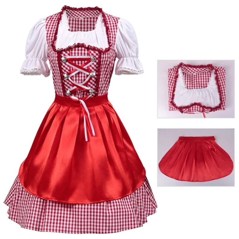 German Bavarian Oktoberfest Costume Set,Halloween Beer Costume Dirndl Dresses Blouse Shirt Apron for Adult Womens