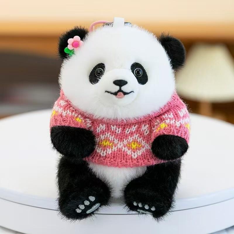 Sweater Wear Panda Plush Toy Cartoon Stuffed Animal Keychain Bag Decoration