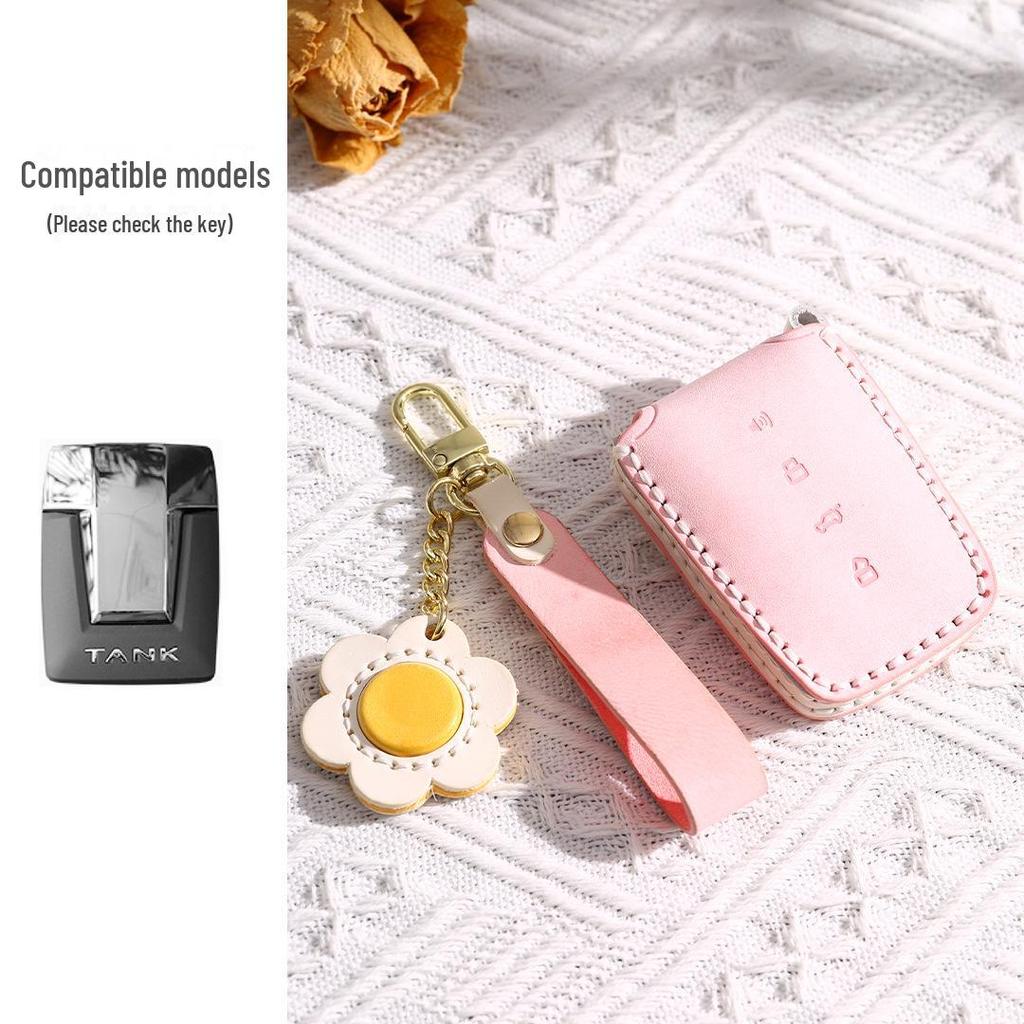 Genuine Leather Key Cover for 2022 Tank 300, Full Surround Protection, Handmade Cowhide for Women