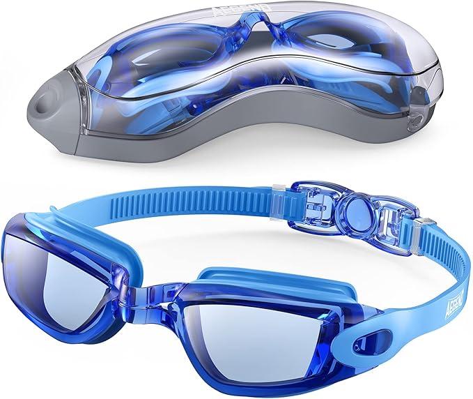 Adult Racing Silicone Swim Goggles With Anti-Fog Feature PC Lenses Underwater Glasses Set синий