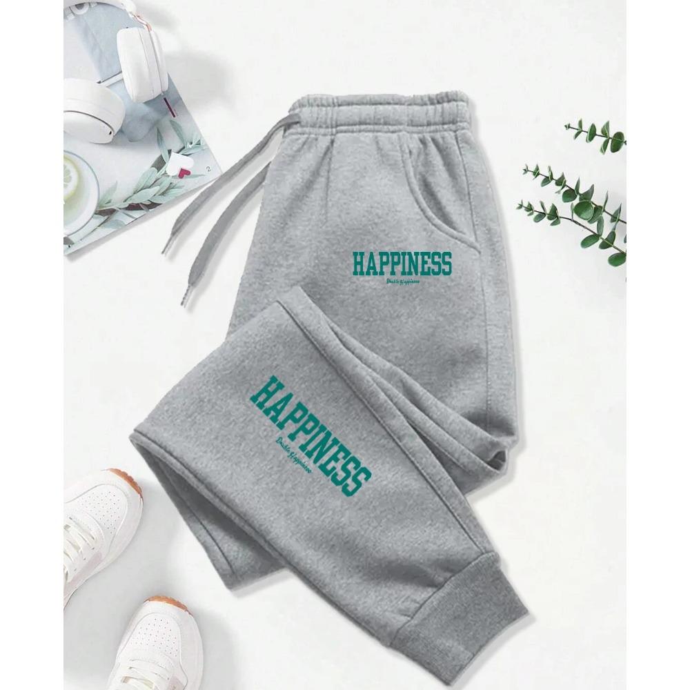 Happiness Letter Graphic Print Pattern Pants Woman Autumn Fashion Joggers Comfortable Warm Pants Fashion Jogging Pant