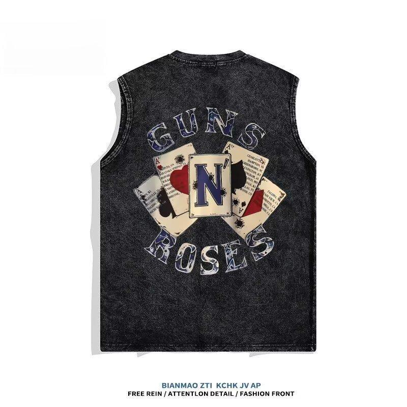 Male Students Casual Printed Undershirt Tops Hong Kong Style Trend Of Sleeveless Short-Sleeved Popular Simple Versatile Undershirt Shoulders