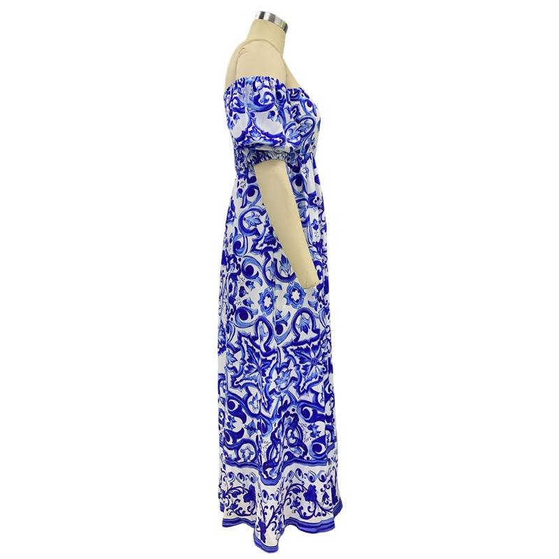 Summer Women's Dress Fashion One Neck Bohemian Print Dresses
