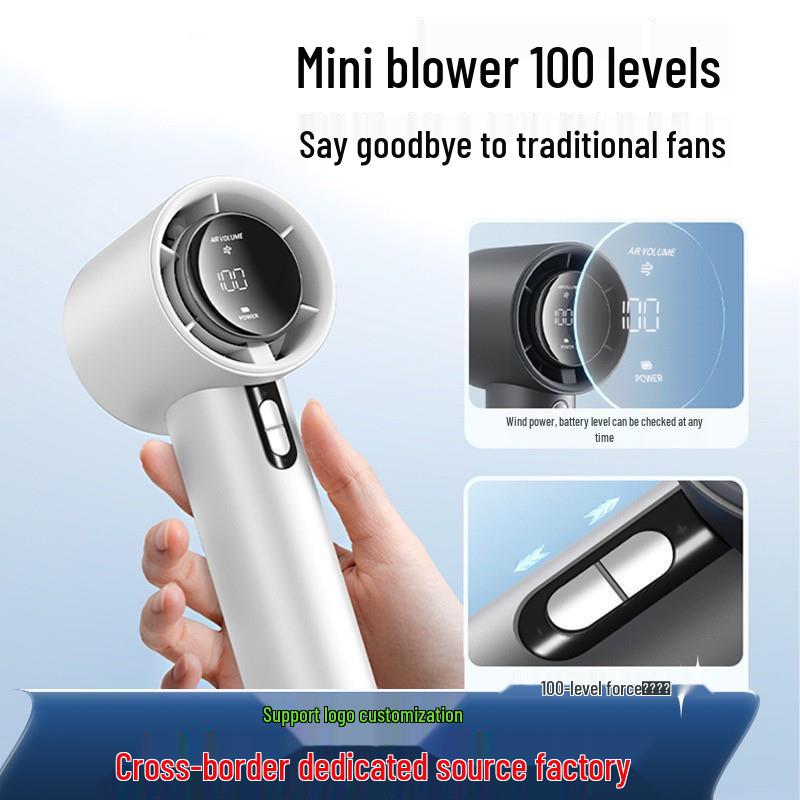100-Speed USB Rechargeable High-Power Handheld Turbo Fan with Digital Display
