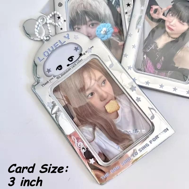 Laser Series PVC Photo Frame for Girls Cute Angel Card Holder with Pendant 3 Inch Kpop Photocard Holders INS Style Card Binder