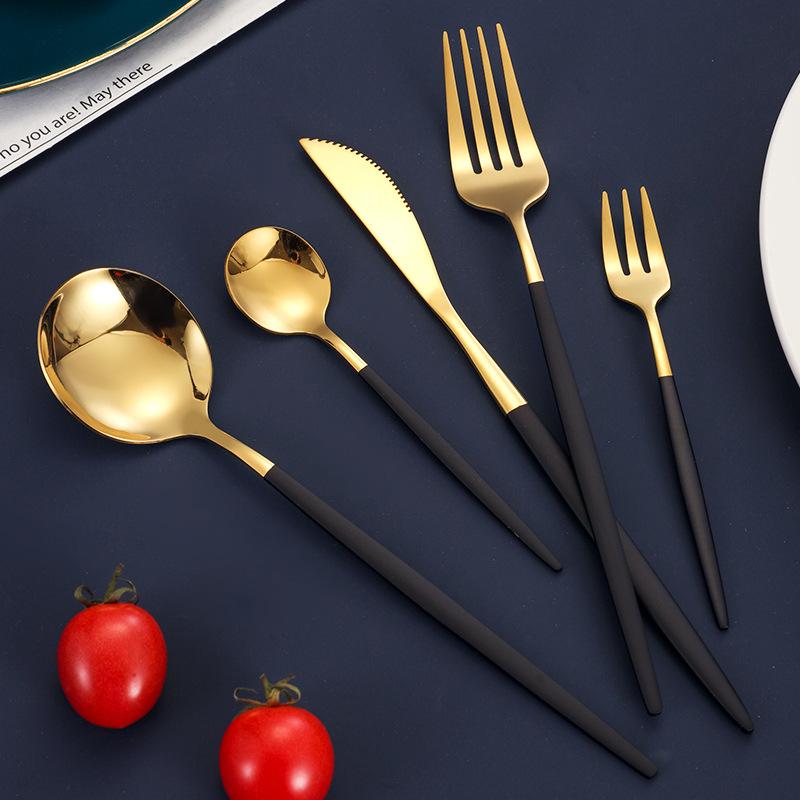 5Pcs Cutlery Set Stainless Steel Tableware Knife Fork Spoon Dinnerware Set Kitchen Flatware Silverware
