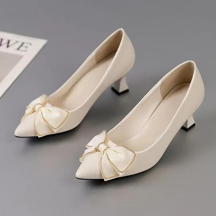  Zapatos De Mujer Women Cute Pointed Toe Bow Tie Black Leather Stiletto Heel Shoes Lady Party Night Club Pumps Ab695