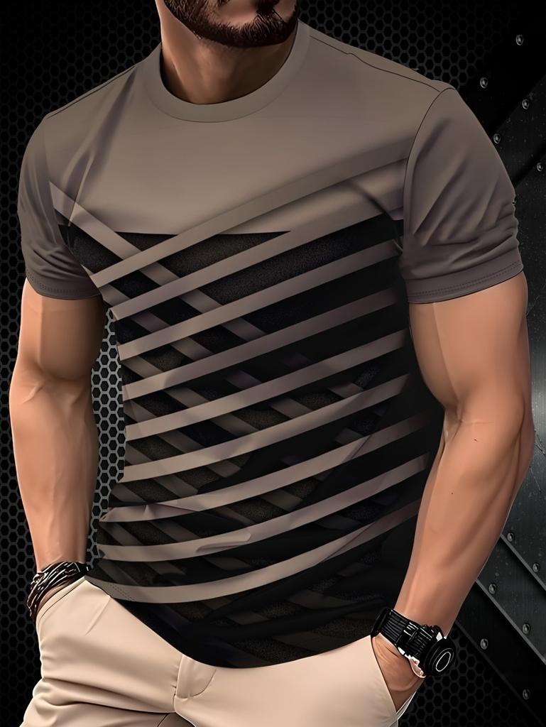 Summer Classic Men's 3D Line Stripe Print T-Shirt Short Sleeve Round Neck Top Street T-Shirts Oversized Sports Men's Clothing