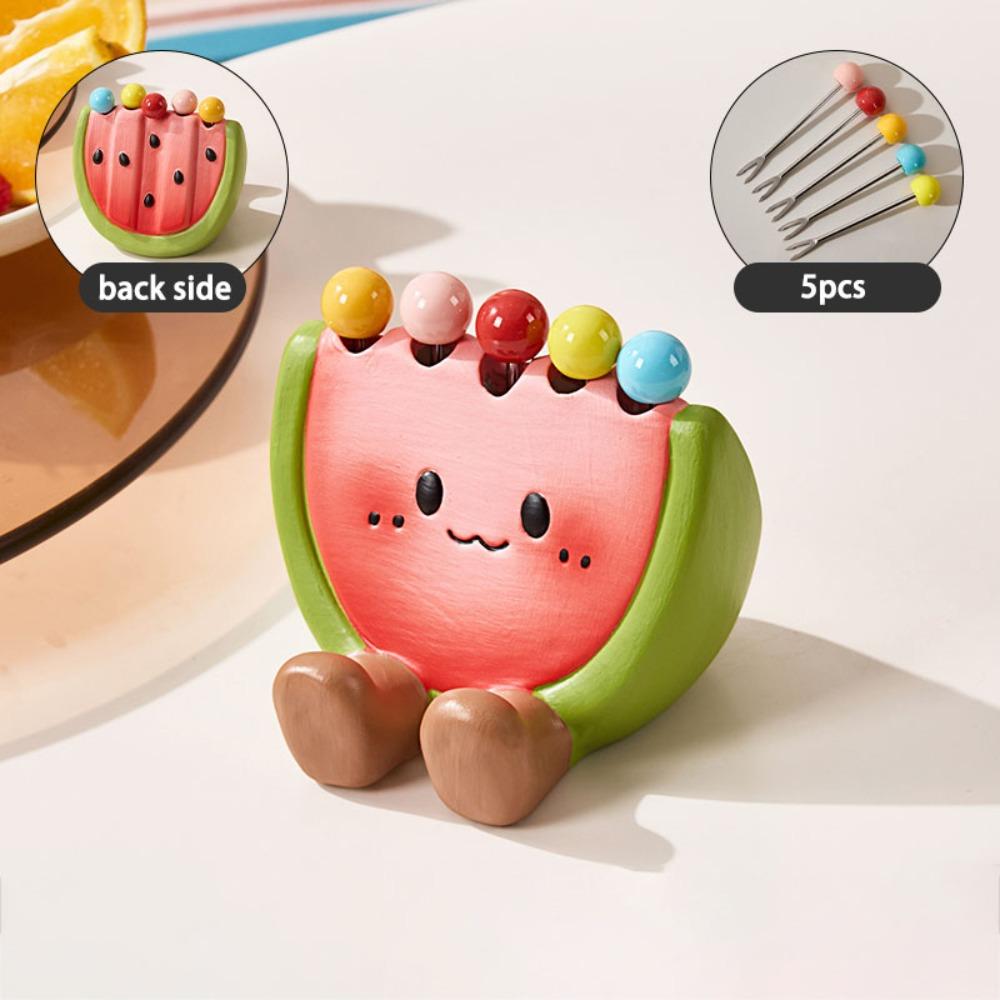 

Multi-functional Ceramic Fruit Forks Receipt Jar Creative Cartoon Watermelon Fruit Fork Home Decoration Phone Holder