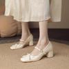 Fashion 2025 Spring Autumn Thick Heels Women Mary Jane Shoes Fashion Butterfly-knot Shoes Ladies Elegant Wedding Party Pumps