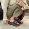 Internet Celebrities Thick-soled Heightening Fluffy Slippers Women's Shoes Wear 2025 New Autumn and Winter Fashion Muffin Plush Cotton Mop