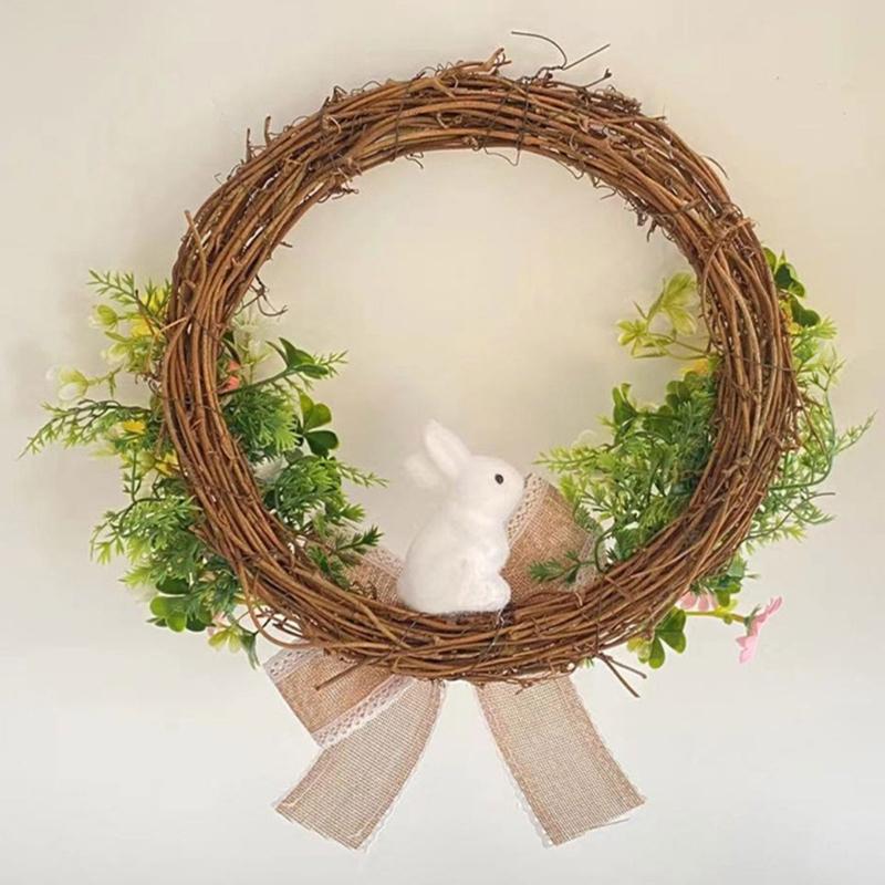 Easter Wreath for Front Door Home Decorations Photoshoots Bowknot Wreath Hanging Decor Easter Rabbit Wreath Ornament