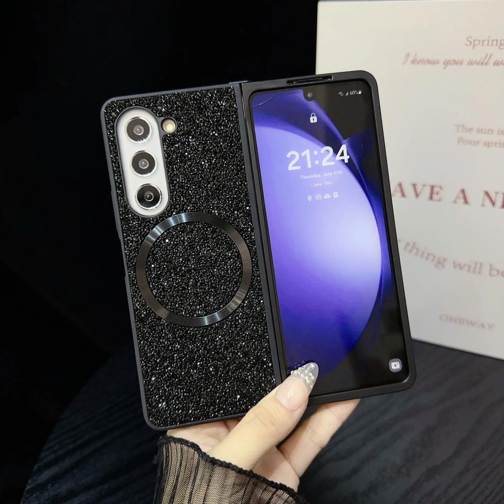 High-end Luxury Magsafe Magnetic Sparkling Diamond Brilliant Phone Case for Samsung Galaxy Z Fold 7 6 5 4 3 TPU Soft Edge Cover