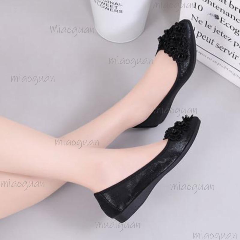 Embroidery Floral Ballet Flat Shoes Soft-sole Leather Slip-On Women's Casual Shoes Comfortable Low Heel Pumps Female Footwear