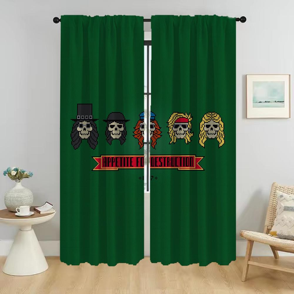 Set Of 2 Guns Nroses Kitchen Curtains Window Curtain Room Panel Halloween Decoration Partition Tulle Bedroom Shades Polyester Ideal For Decor